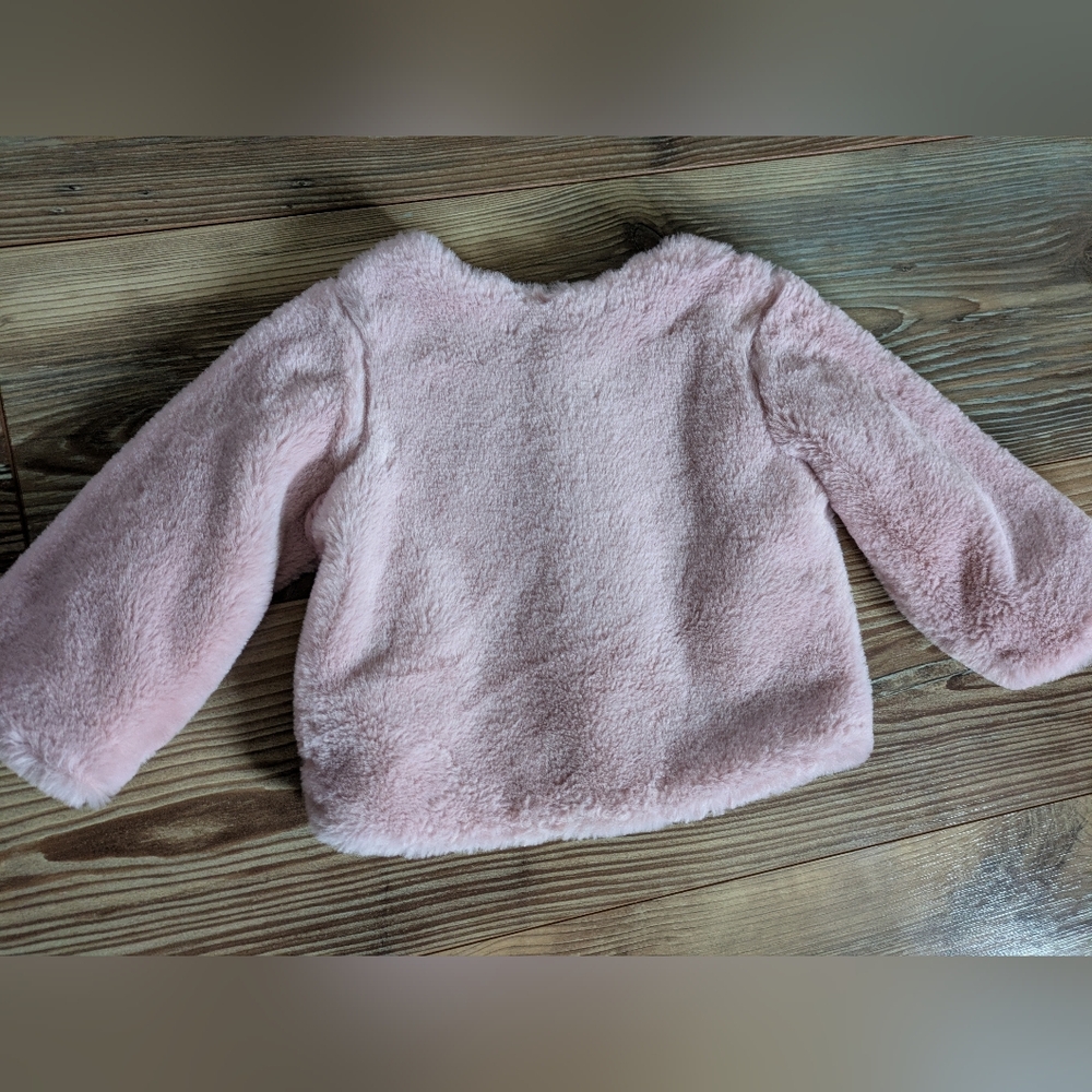 Calvin Klein Baby Girl Solid Pink Faux Fur Button Down Overcoat 12 Months Soft - Picture 2 of 4